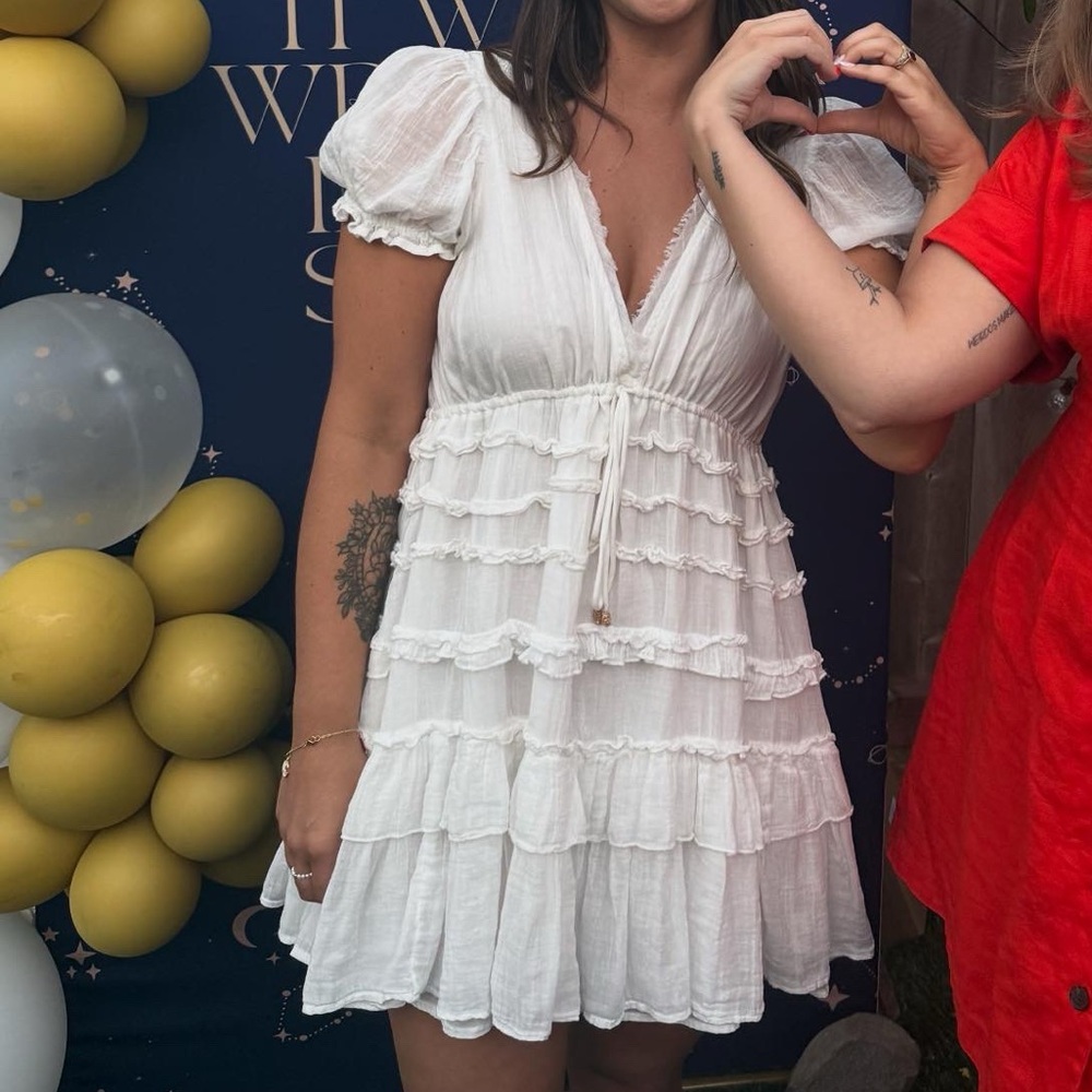 White Ruffled Short Sleeve Dress